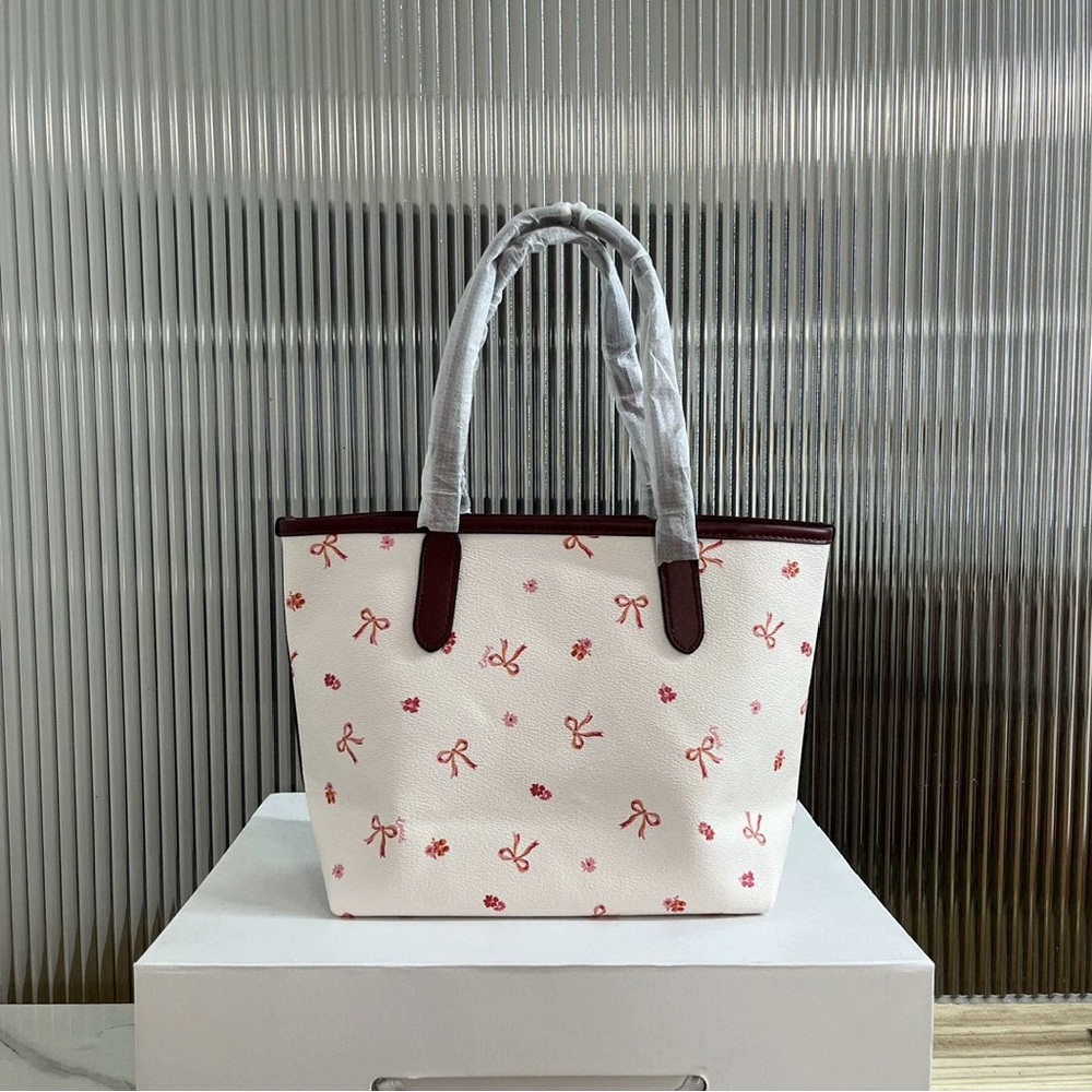 Coach Women's White & Red Mini City Bow Tie Print Tote - Picture 2 of 9